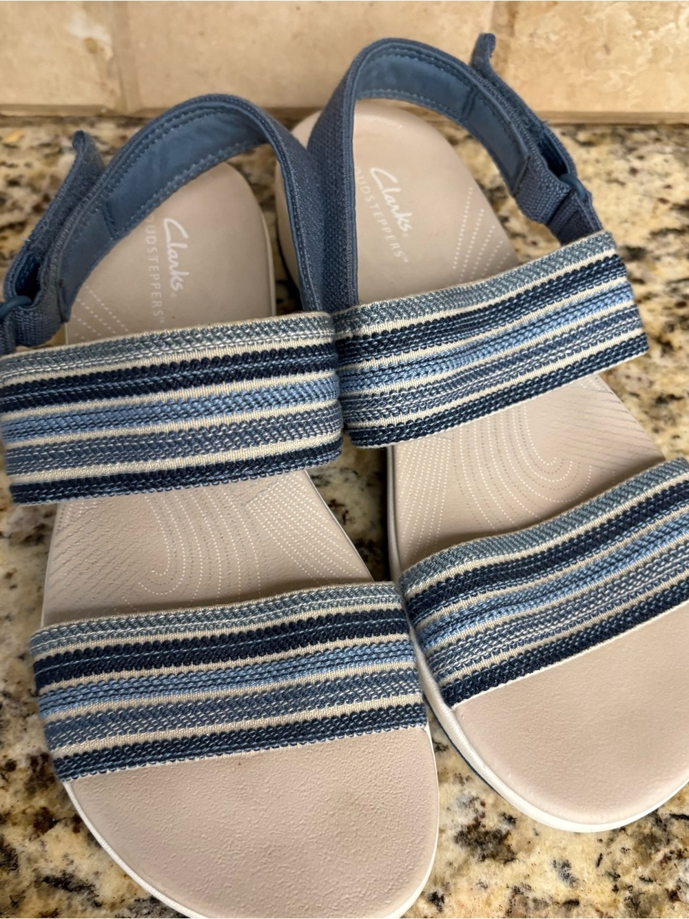Clarks Kids Navy and Light Blue Striped Adjustable Sandals